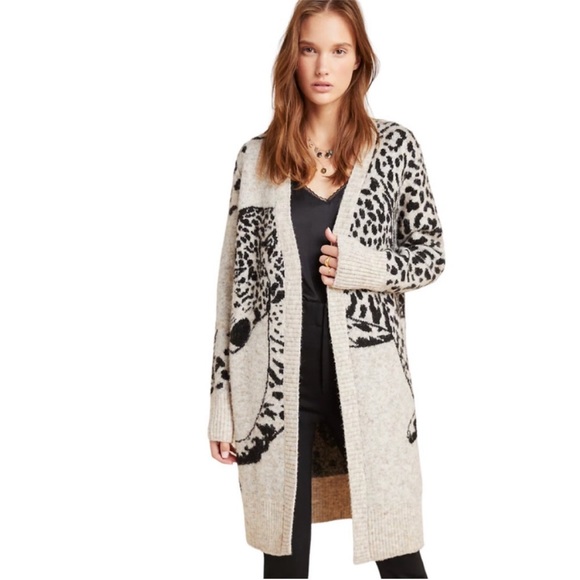 Anthropologie Moth Lucerne Leopard Long Cardigan Sweater Size XS - Picture 3 of 15